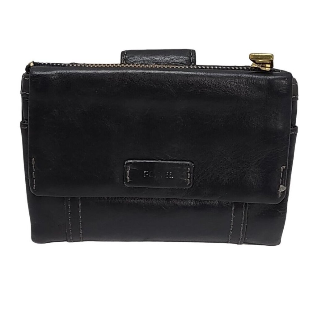 Fossil Ellis Multifunction Wallet Black Distress Buffalo Leather Hide  SL7103001